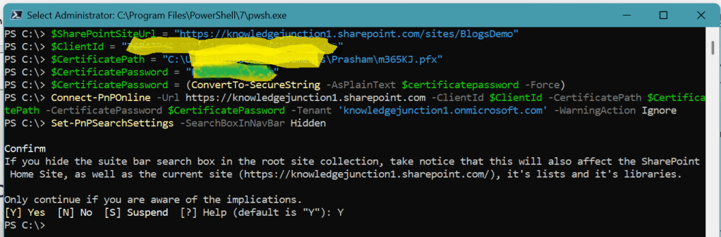 PowerShell script to hide OOB search box in SharePoint site navigation bar
