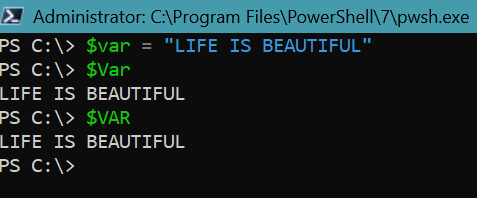PowerShell variables are not case-sensitive. Example.