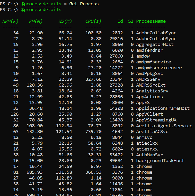 Storing PowerShell CMDLET result to PowerShell variable