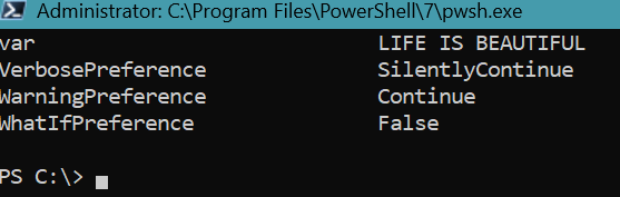 Output of PowerShell CMDLET - Get-Variable - lists all PowerShell variables in current session